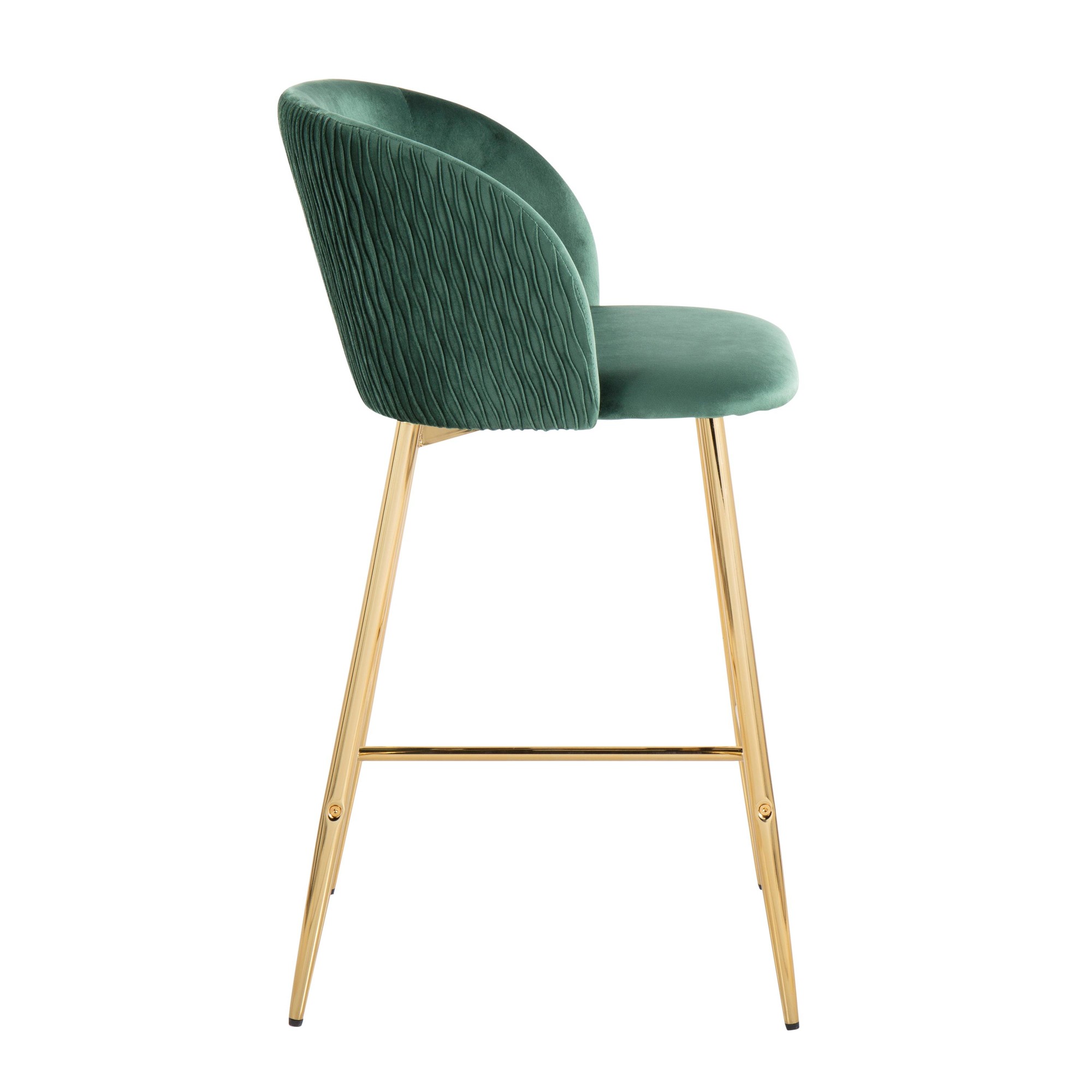 Fran Gold Green Velvet Pleated Counter Stools (Set of 2) 4 Fran Gold Green Velvet Pleated Counter Stools (Set of 2) - Image 4