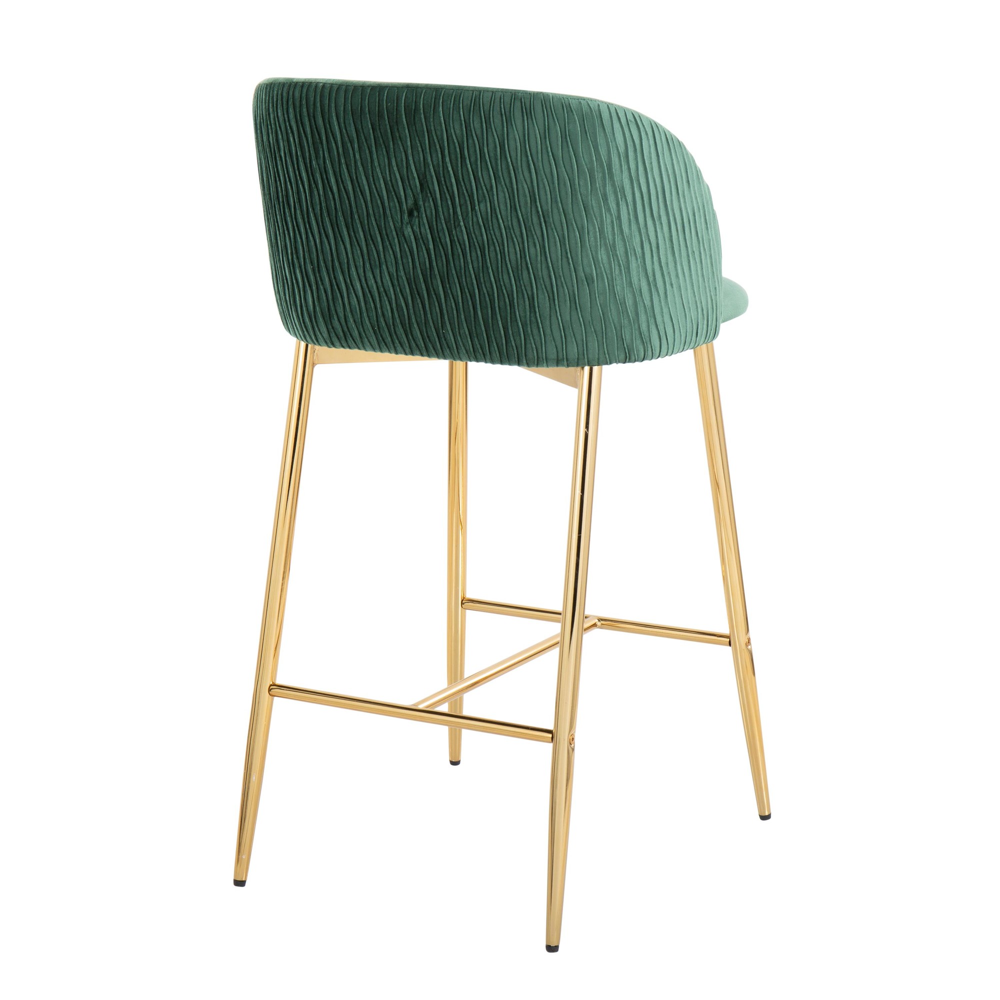 Fran Gold Green Velvet Pleated Counter Stools (Set of 2) 5 Fran Gold Green Velvet Pleated Counter Stools (Set of 2) - Image 5