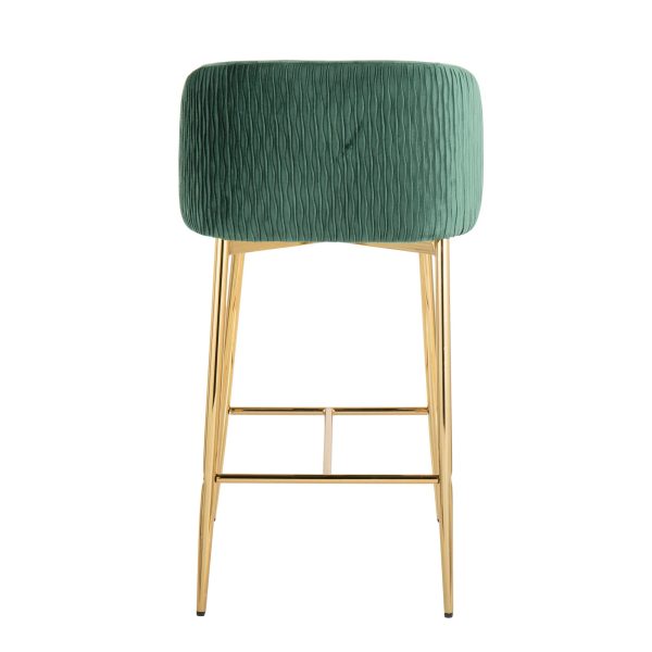 Fran Gold Green Velvet Pleated Counter Stools Set of 2 5