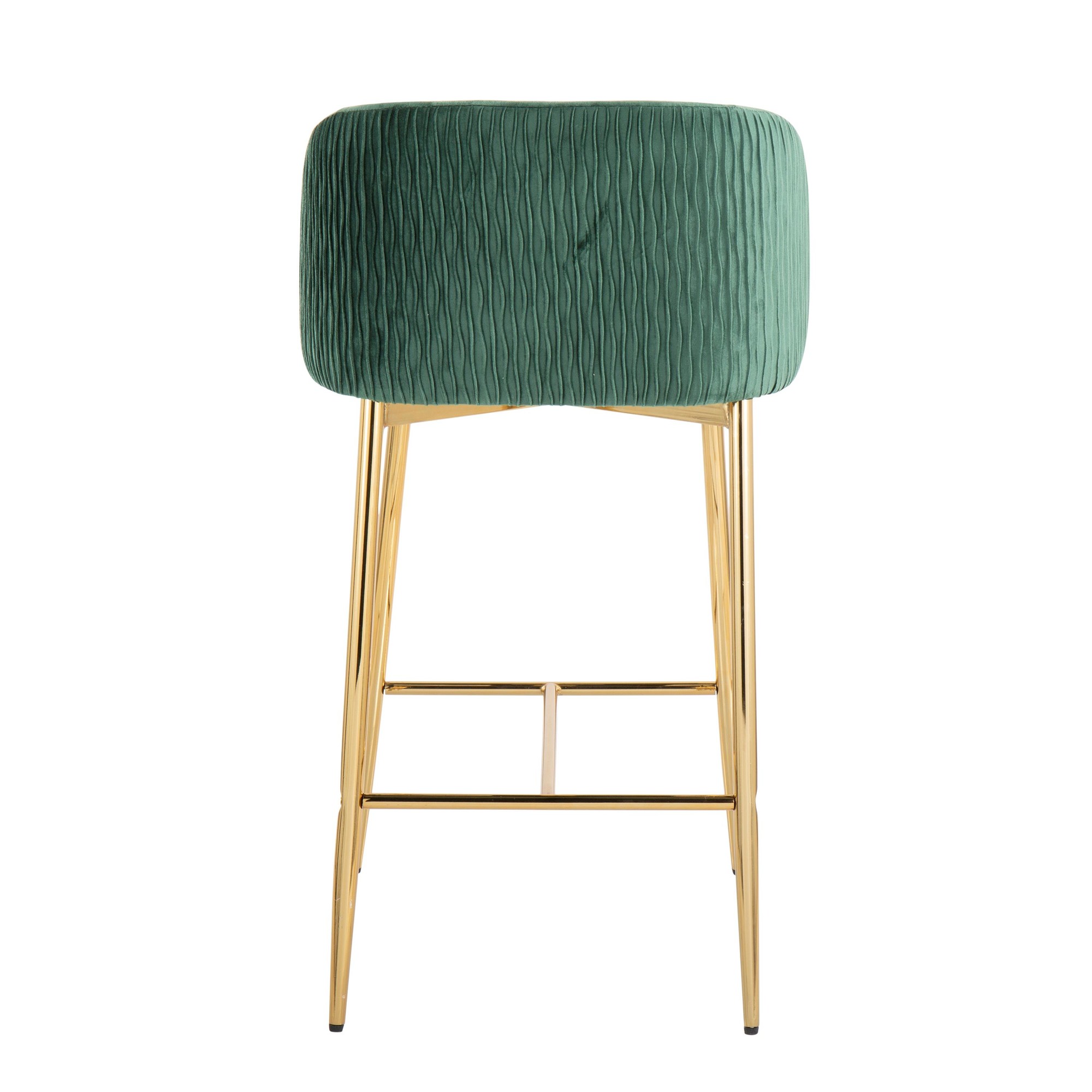 Fran Gold Green Velvet Pleated Counter Stools (Set of 2) 6 Fran Gold Green Velvet Pleated Counter Stools (Set of 2) - Image 6