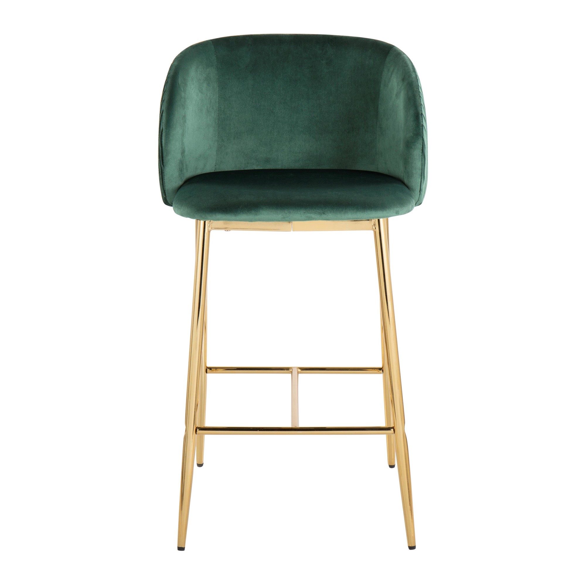 Fran Gold Green Velvet Pleated Counter Stools (Set of 2) 7 Fran Gold Green Velvet Pleated Counter Stools (Set of 2) - Image 7