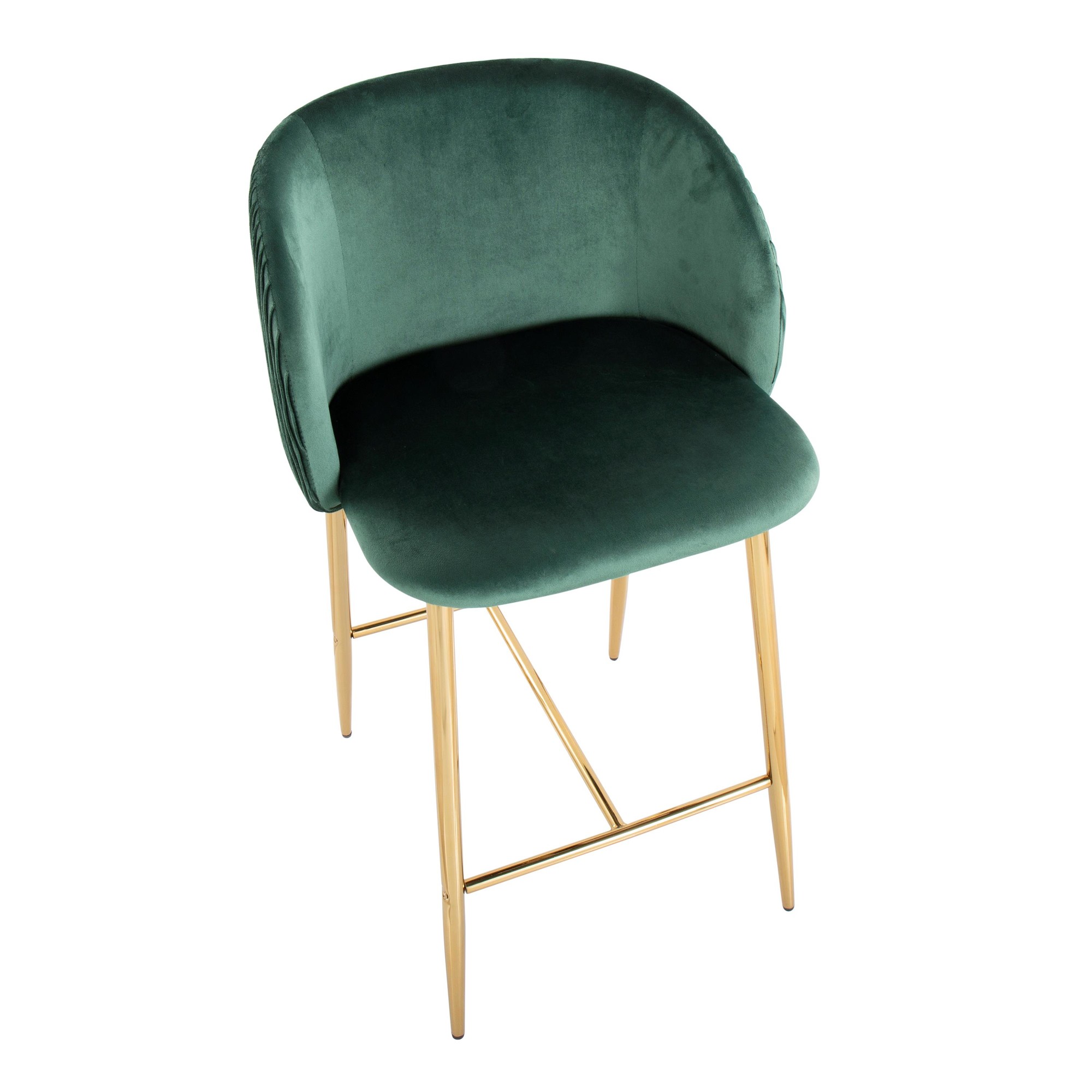 Fran Gold Green Velvet Pleated Counter Stools (Set of 2) 8 Fran Gold Green Velvet Pleated Counter Stools (Set of 2) - Image 8