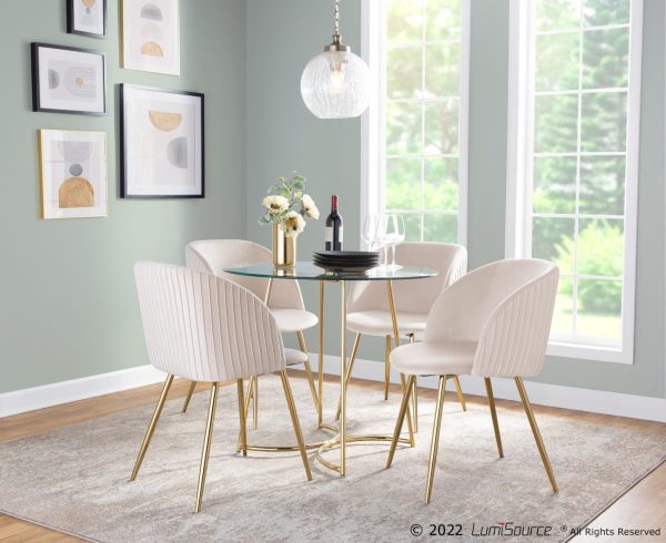 Fran Gold Metal White Velvet Pleated Contemporary Chairs Set of 2 1