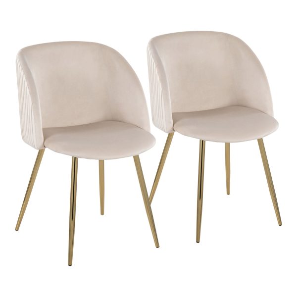 Fran Gold Metal White Velvet Pleated Contemporary Chairs Set of 2 2