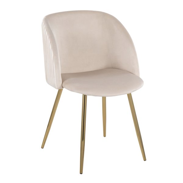 Fran Gold Metal White Velvet Pleated Contemporary Chairs Set of 2 3