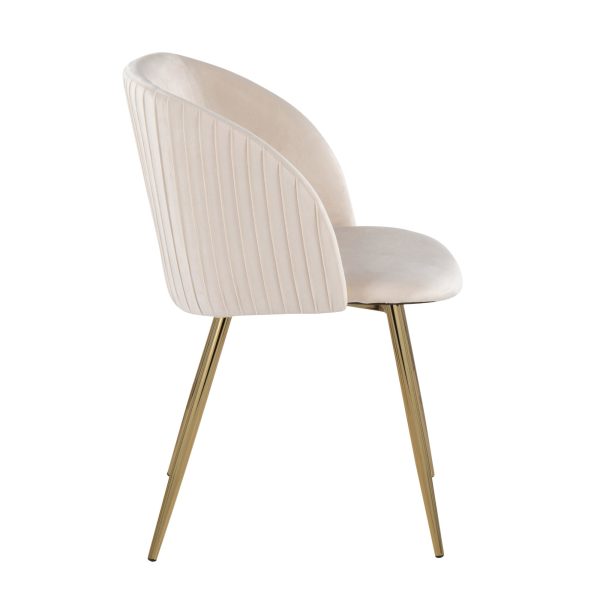 Fran Gold Metal White Velvet Pleated Contemporary Chairs Set of 2 4
