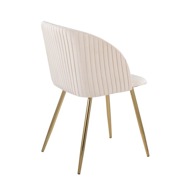 Fran Gold Metal White Velvet Pleated Contemporary Chairs Set of 2 5