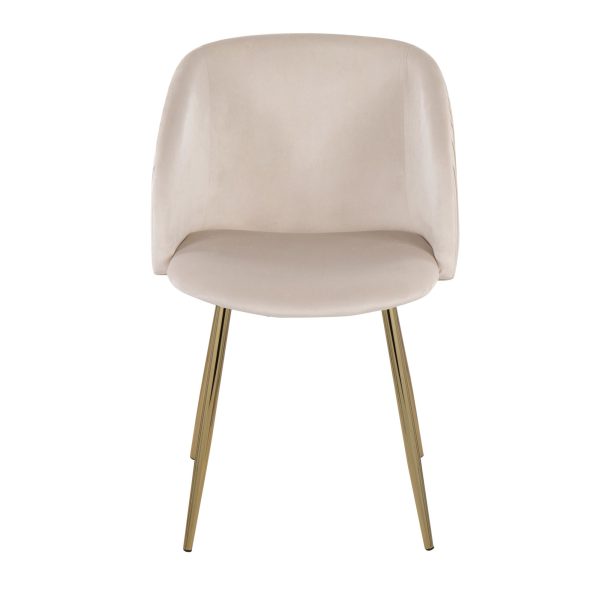 Fran Gold Metal White Velvet Pleated Contemporary Chairs Set of 2 7