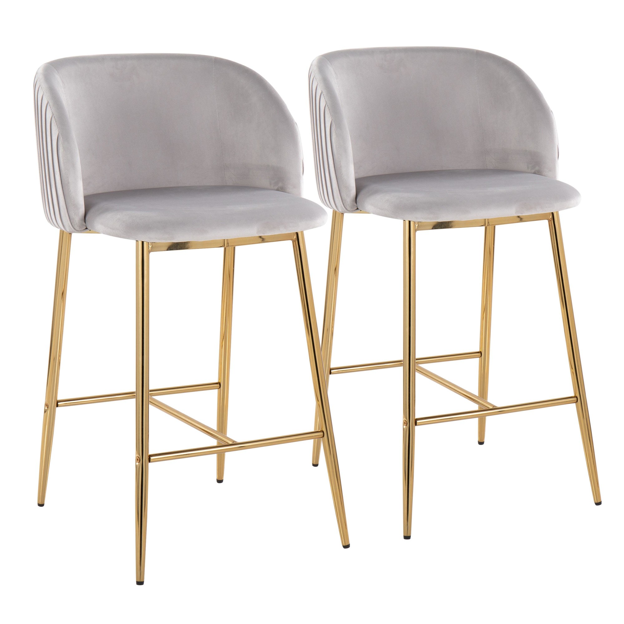 Fran Gold Silver Velvet Pleated Contemporary Counter Stools (Set of 2) 2 Fran Gold Silver Velvet Pleated Contemporary Counter Stools (Set of 2) - Image 2