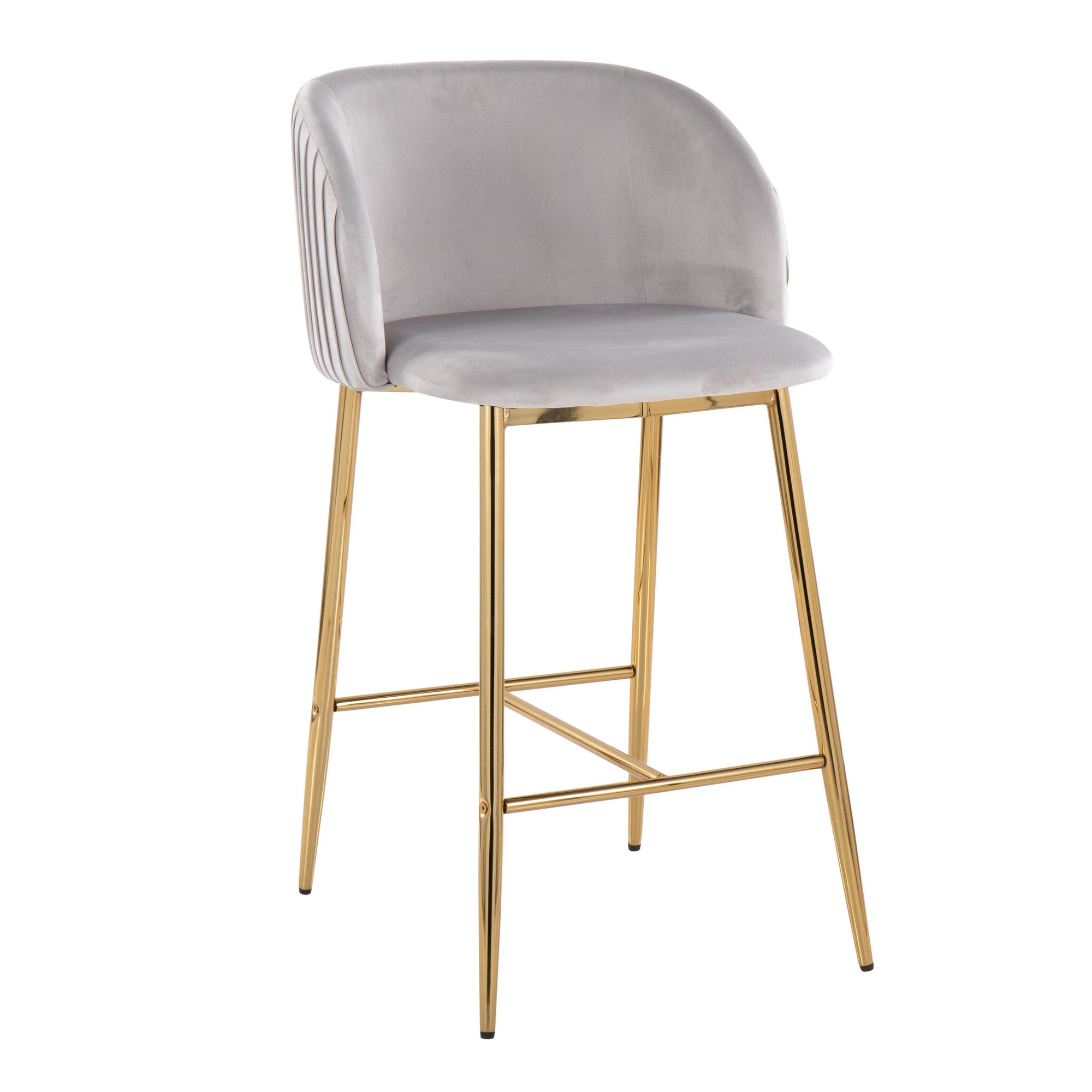 Fran Gold Silver Velvet Pleated Contemporary Counter Stools (Set of 2) 3 Fran Gold Silver Velvet Pleated Contemporary Counter Stools (Set of 2) - Image 3