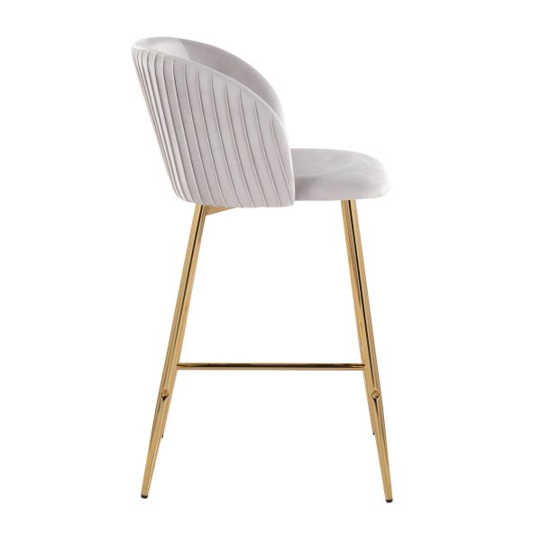 Fran Gold Silver Velvet Pleated Contemporary Counter Stools Set of 2 3