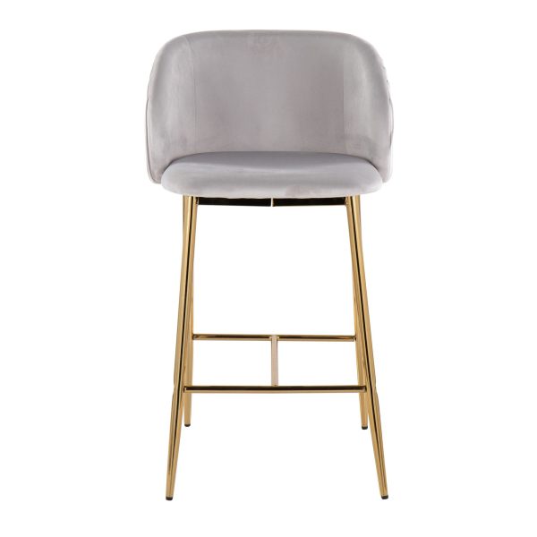 Fran Gold Silver Velvet Pleated Contemporary Counter Stools Set of 2 6