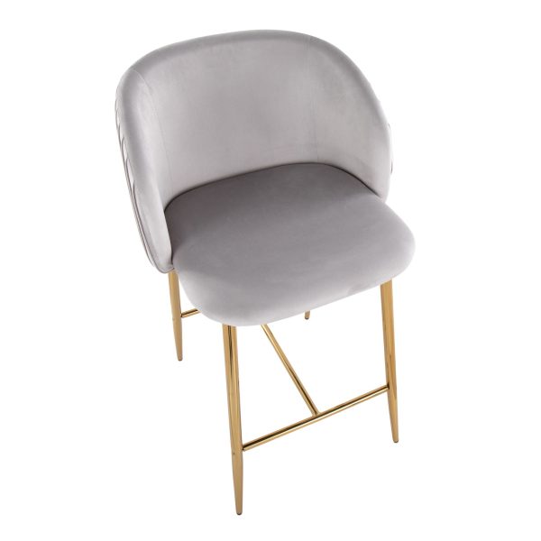 Fran Gold Silver Velvet Pleated Contemporary Counter Stools Set of 2 7