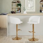 Fran Gold White Contemporary Adjustable Barstool (Set of 2)