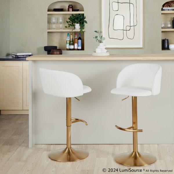 Fran Gold White Contemporary Adjustable Barstool Set of 2 1