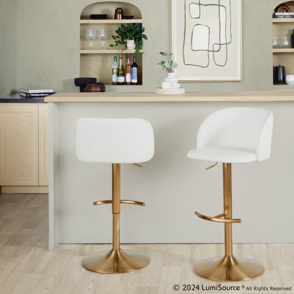 Fran Gold White Contemporary Adjustable Barstool Set of 2
