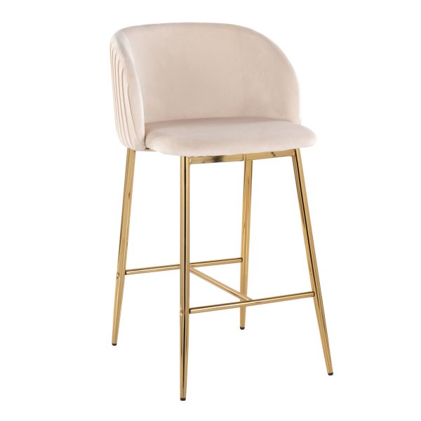 Fran Gold White Velvet Pleated Contemporary Counter Stools Set of 2 2