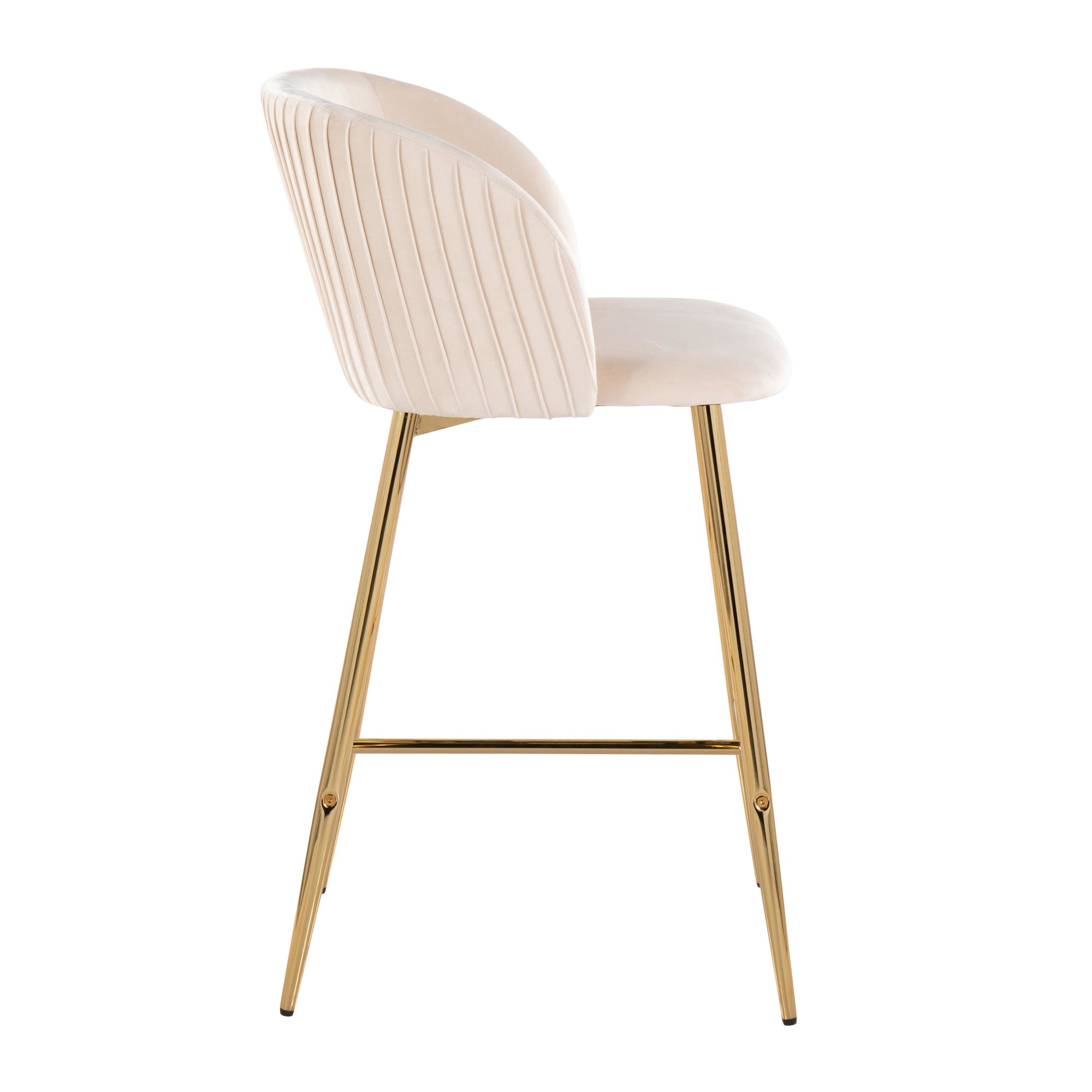 Fran Gold White Velvet Pleated Contemporary Counter Stools (Set of 2) 4 Fran Gold White Velvet Pleated Contemporary Counter Stools (Set of 2) - Image 4