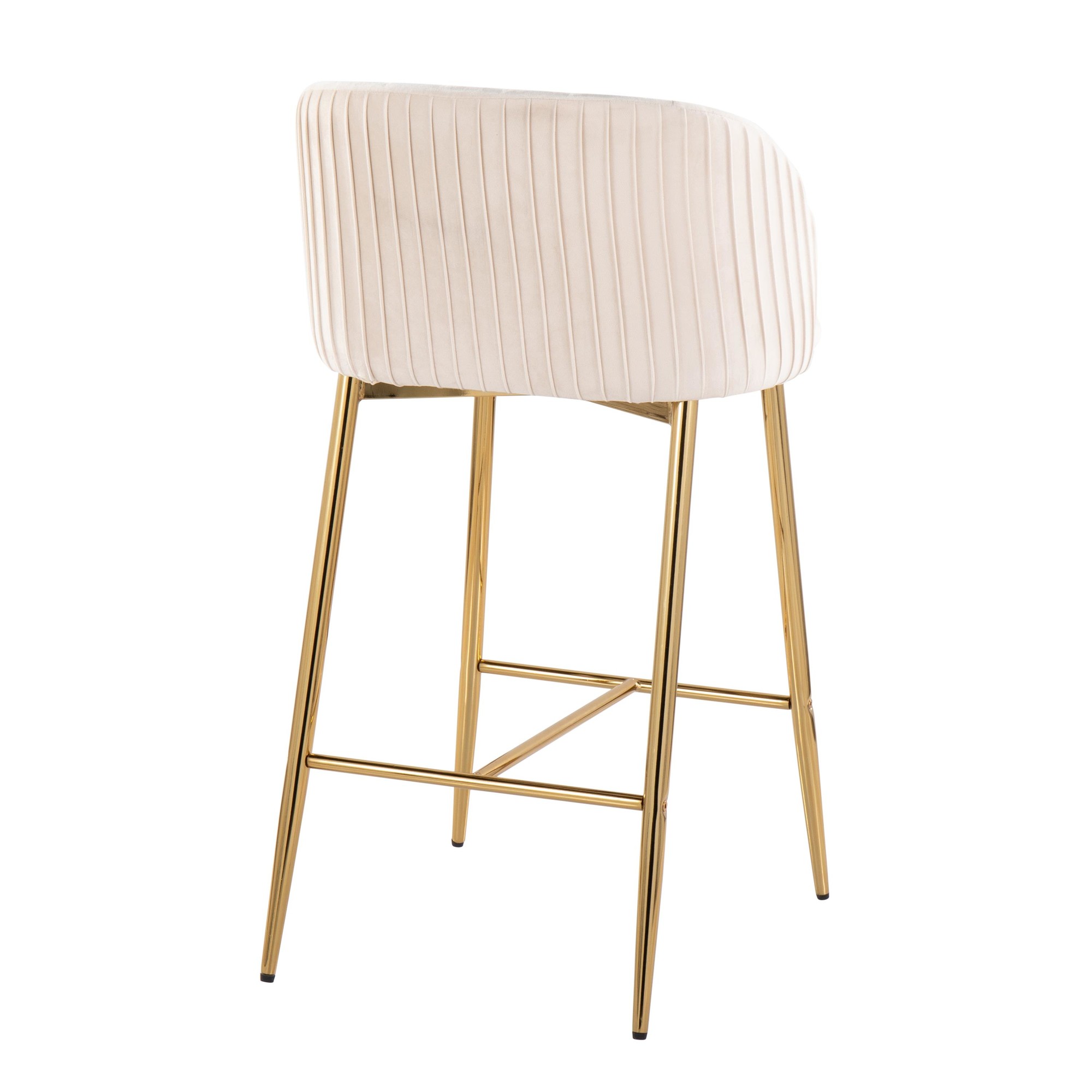 Fran Gold White Velvet Pleated Contemporary Counter Stools (Set of 2) 5 Fran Gold White Velvet Pleated Contemporary Counter Stools (Set of 2) - Image 5