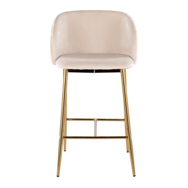 Fran Gold White Velvet Pleated Contemporary Counter Stools Set of 2 6