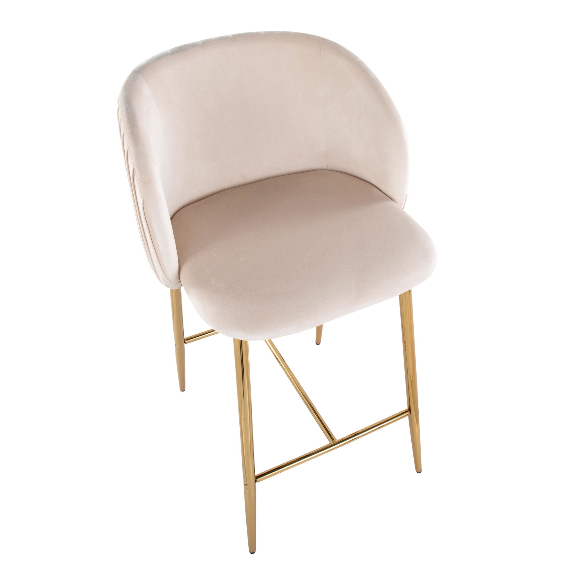 Fran Gold White Velvet Pleated Contemporary Counter Stools (Set of 2) 8 Fran Gold White Velvet Pleated Contemporary Counter Stools (Set of 2) - Image 8