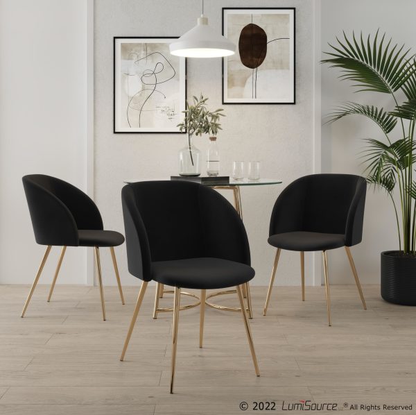 Fran Gold and Black Velvet Contemporary Dining Chairs Set of 2 1