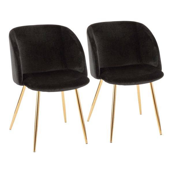 Fran Gold and Black Velvet Contemporary Dining Chairs Set of 2 2