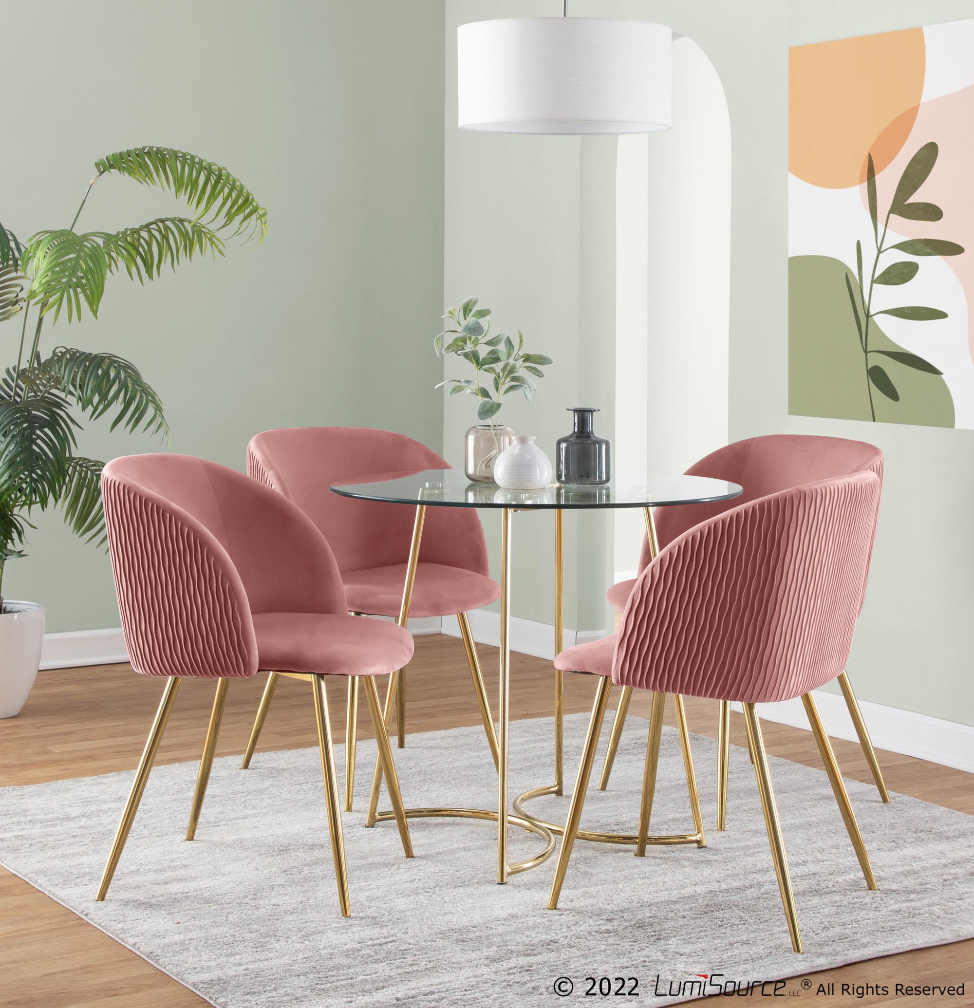 Fran Gold and Blush Velvet Contemporary Dining Chairs (Set of 2) 1 Fran Gold and Blush Velvet Contemporary Dining Chairs (Set of 2)