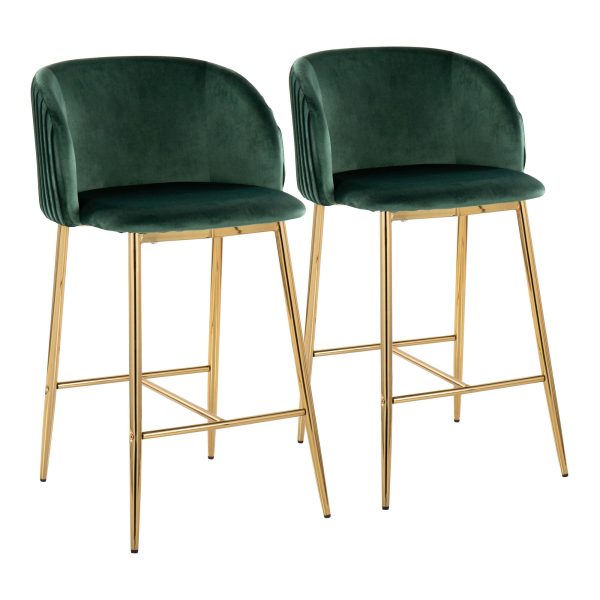 Fran Gold and Green Velvet Contemporary Counter Stool Set of 2 1