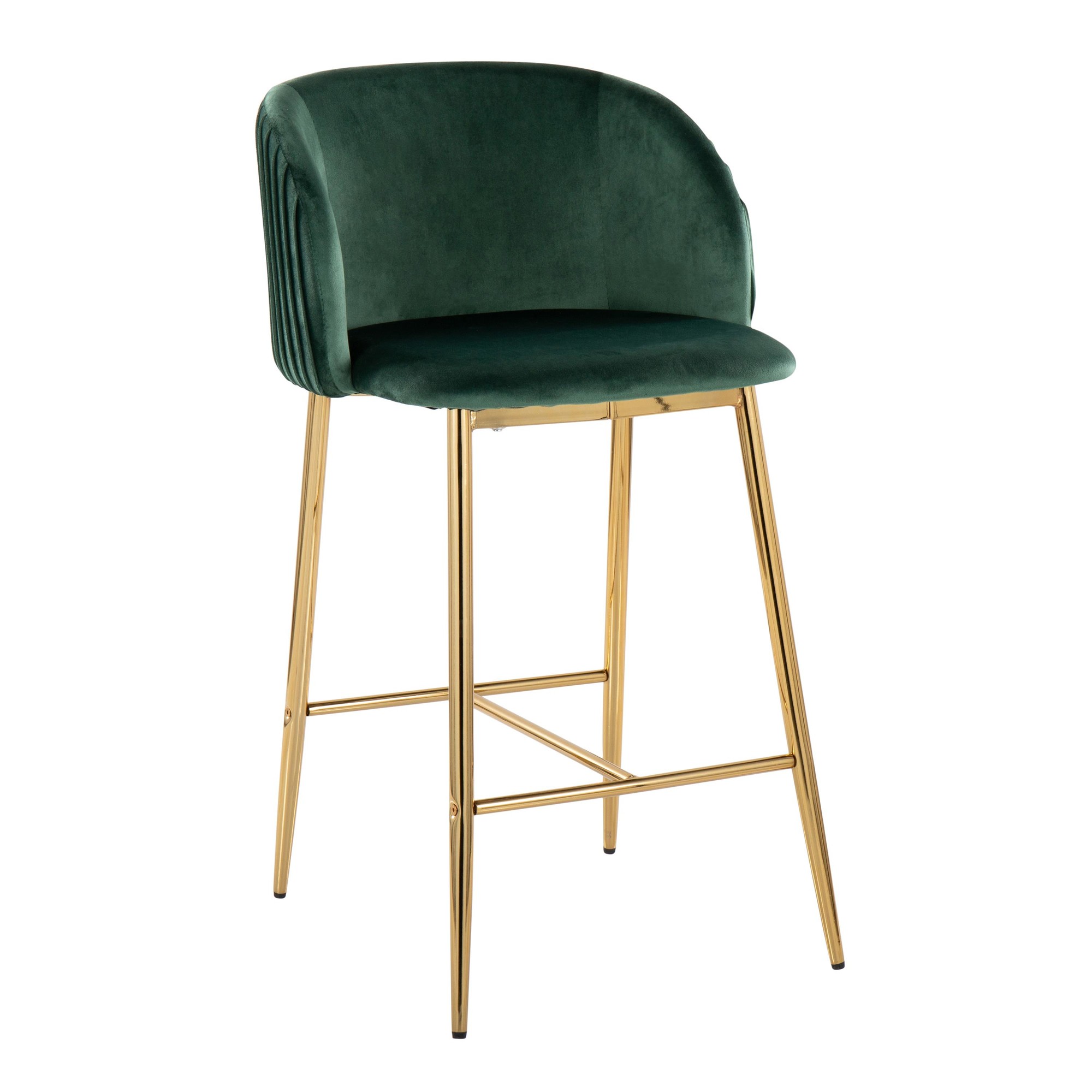 Fran Gold and Green Velvet Contemporary Counter Stool (Set of 2) 3 Fran Gold and Green Velvet Contemporary Counter Stool (Set of 2) - Image 3