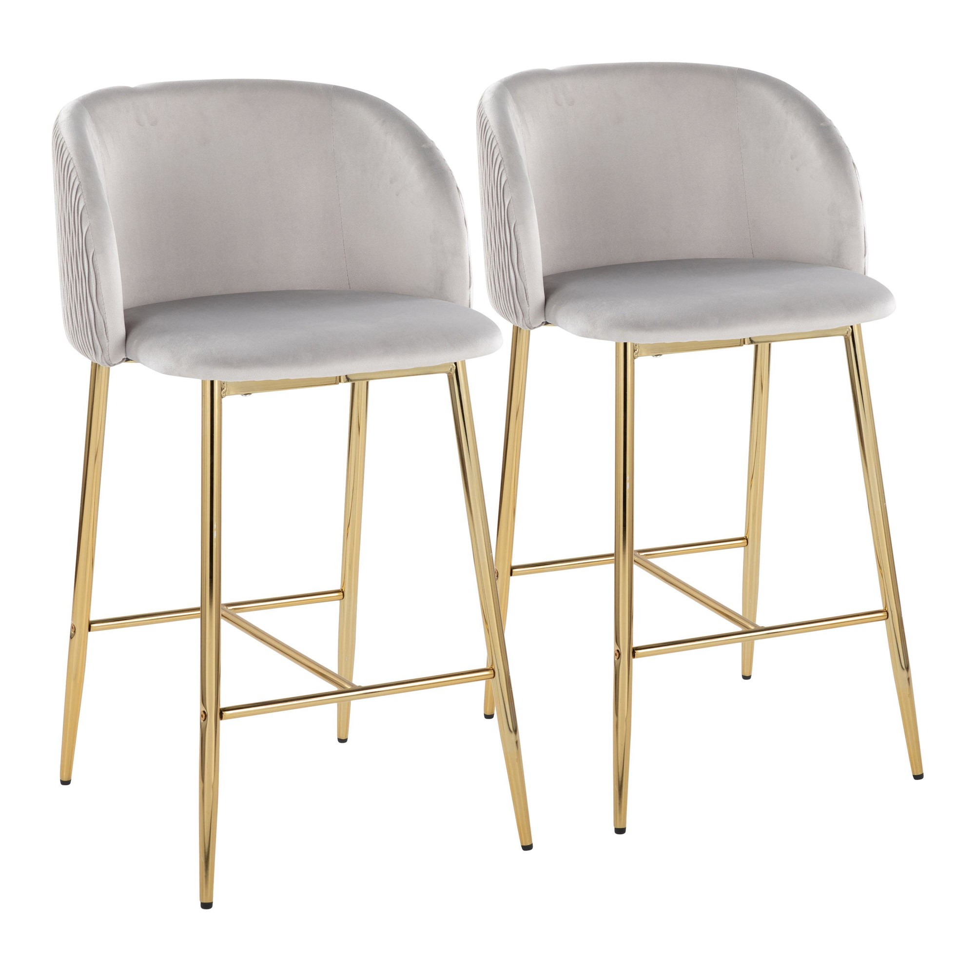 Fran Gold and Silver Velvet Contemporary Counter Stools (Set of 2) 2 Fran Gold and Silver Velvet Contemporary Counter Stools (Set of 2) - Image 2
