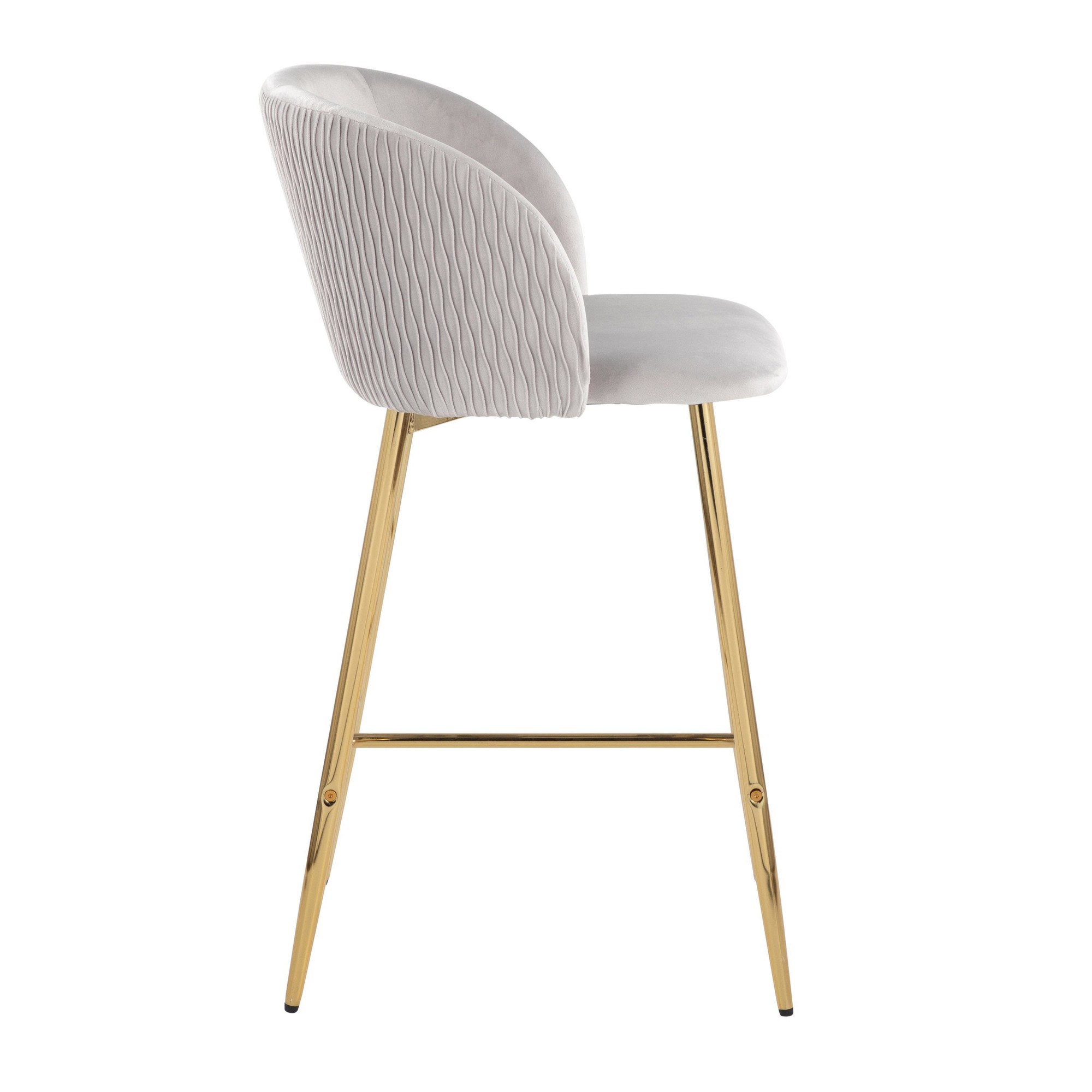 Fran Gold and Silver Velvet Contemporary Counter Stools (Set of 2) 4 Fran Gold and Silver Velvet Contemporary Counter Stools (Set of 2) - Image 4