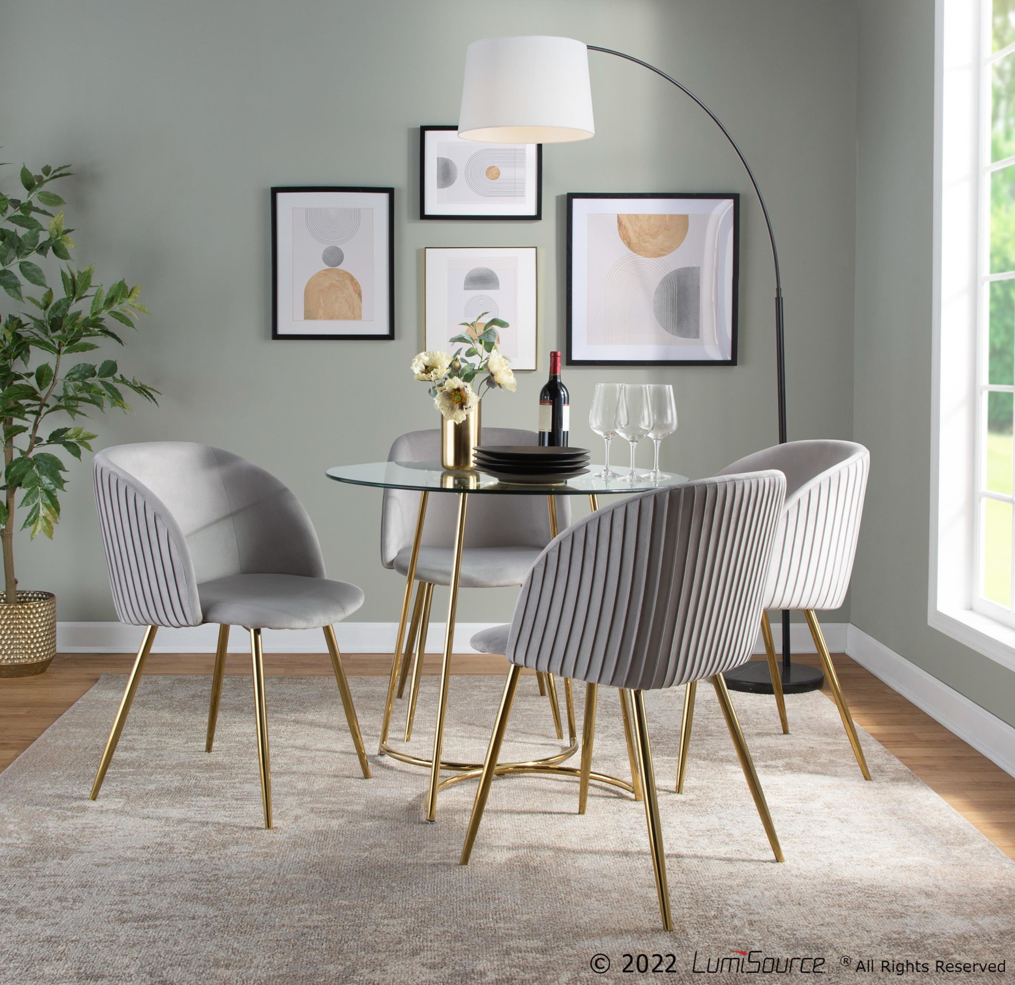 Fran Gold and Silver Velvet Pleated Contemporary Chairs (Set of 2) 2 Fran Gold and Silver Velvet Pleated Contemporary Chairs (Set of 2) - Image 2