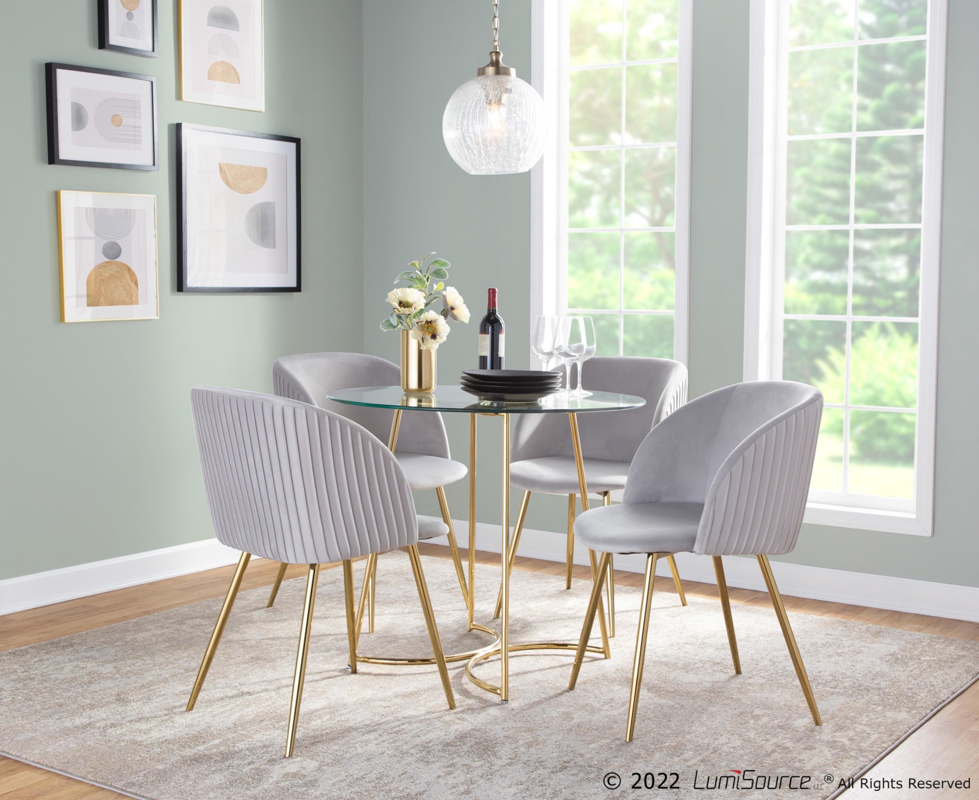 Fran Gold and Silver Velvet Pleated Contemporary Chairs (Set of 2) 3 Fran Gold and Silver Velvet Pleated Contemporary Chairs (Set of 2) - Image 3