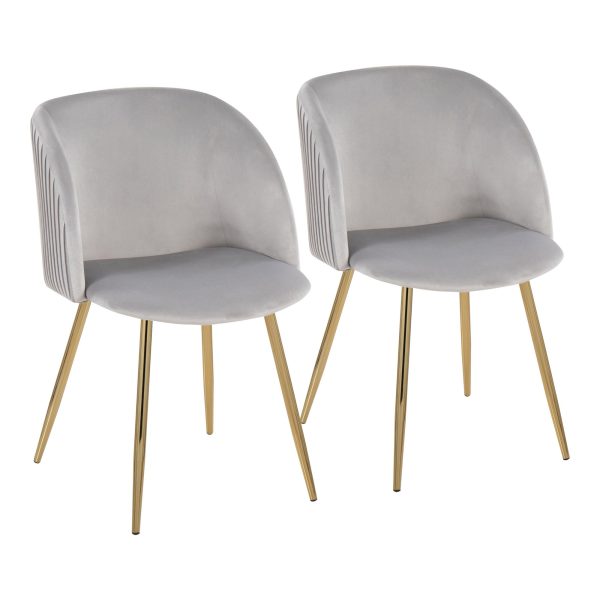 Fran Gold and Silver Velvet Pleated Contemporary Chairs Set of 2 3