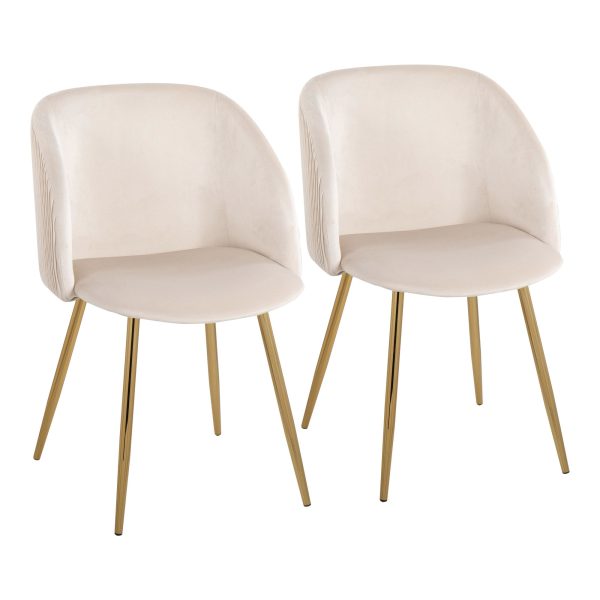 Fran Gold and White Pleated Velvet Contemporary Chairs Set of 2 1