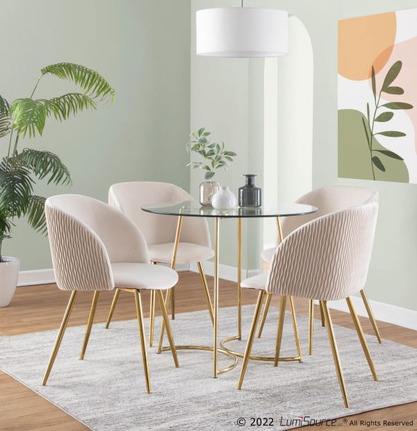 Fran Gold and White Pleated Velvet Contemporary Chairs Set of 2