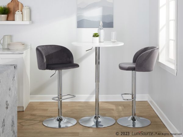 Fran Grey Velvet Chrome Contemporary Adjustable Barstool Set of 2 2