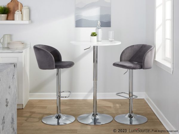 Fran Grey Velvet Chrome Contemporary Adjustable Barstool Set of 2 3