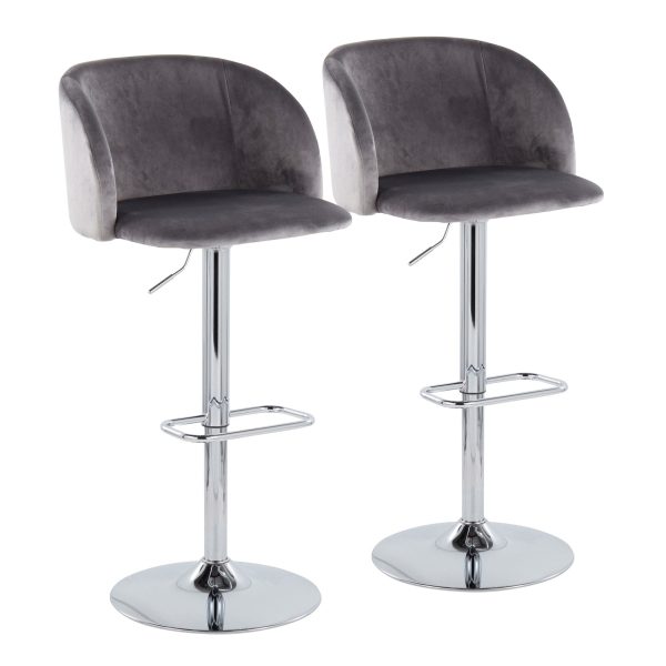 Fran Grey Velvet Chrome Contemporary Adjustable Barstool Set of 2 4