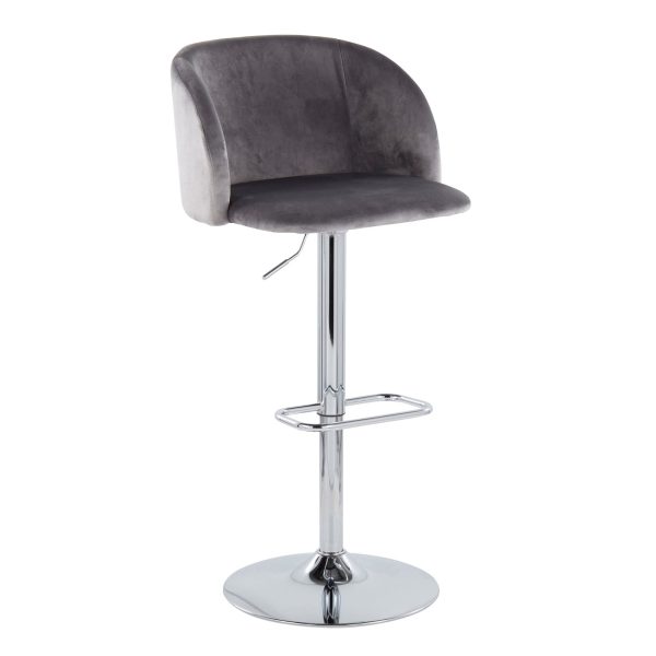 Fran Grey Velvet Chrome Contemporary Adjustable Barstool Set of 2 5