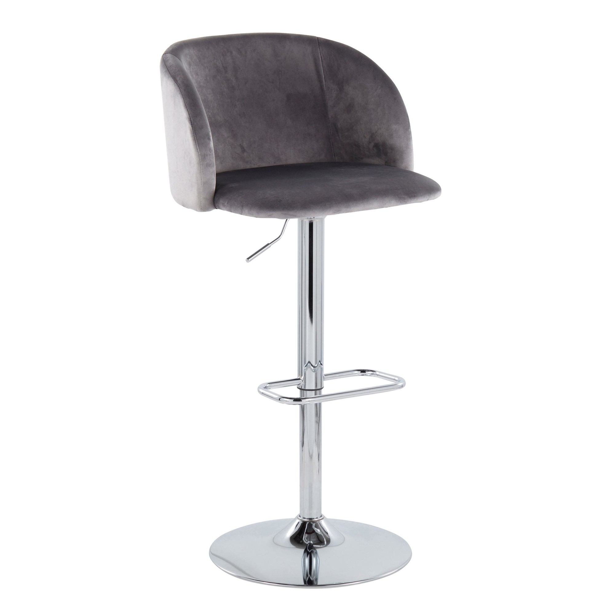 Fran Grey Velvet Chrome Contemporary Adjustable Barstool (Set of 2) 6 Fran Grey Velvet Chrome Contemporary Adjustable Barstool (Set of 2) - Image 6