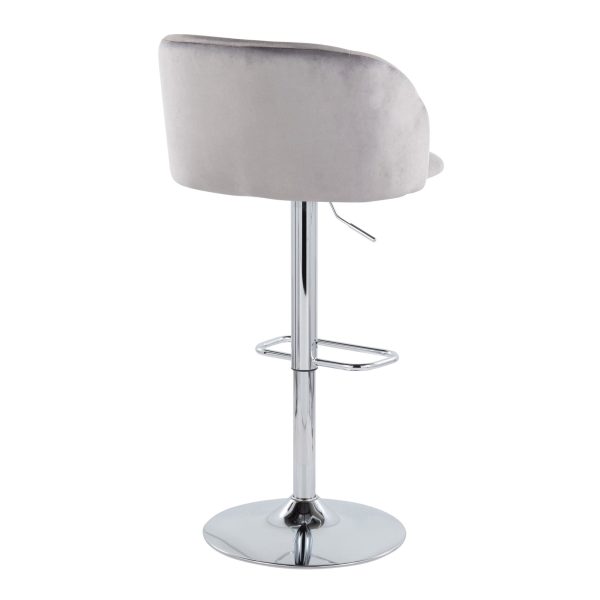 Fran Grey Velvet Chrome Contemporary Adjustable Barstool Set of 2 6