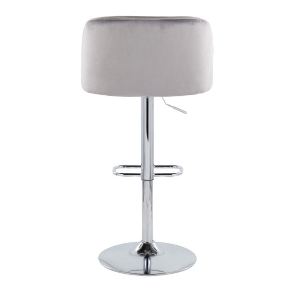 Fran Grey Velvet Chrome Contemporary Adjustable Barstool Set of 2 7