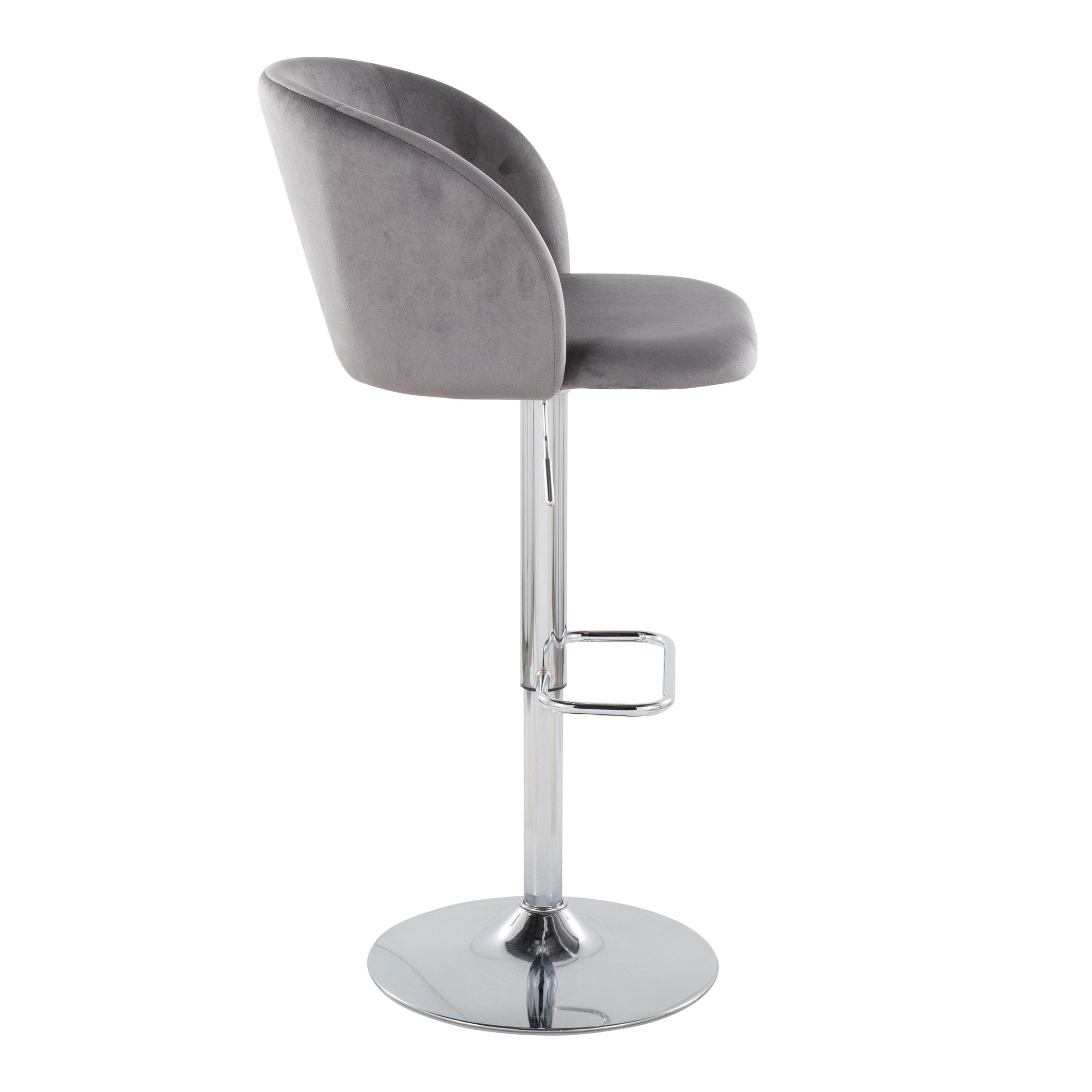 Fran Grey Velvet Chrome Contemporary Adjustable Barstool (Set of 2) 10 Fran Grey Velvet Chrome Contemporary Adjustable Barstool (Set of 2) - Image 10