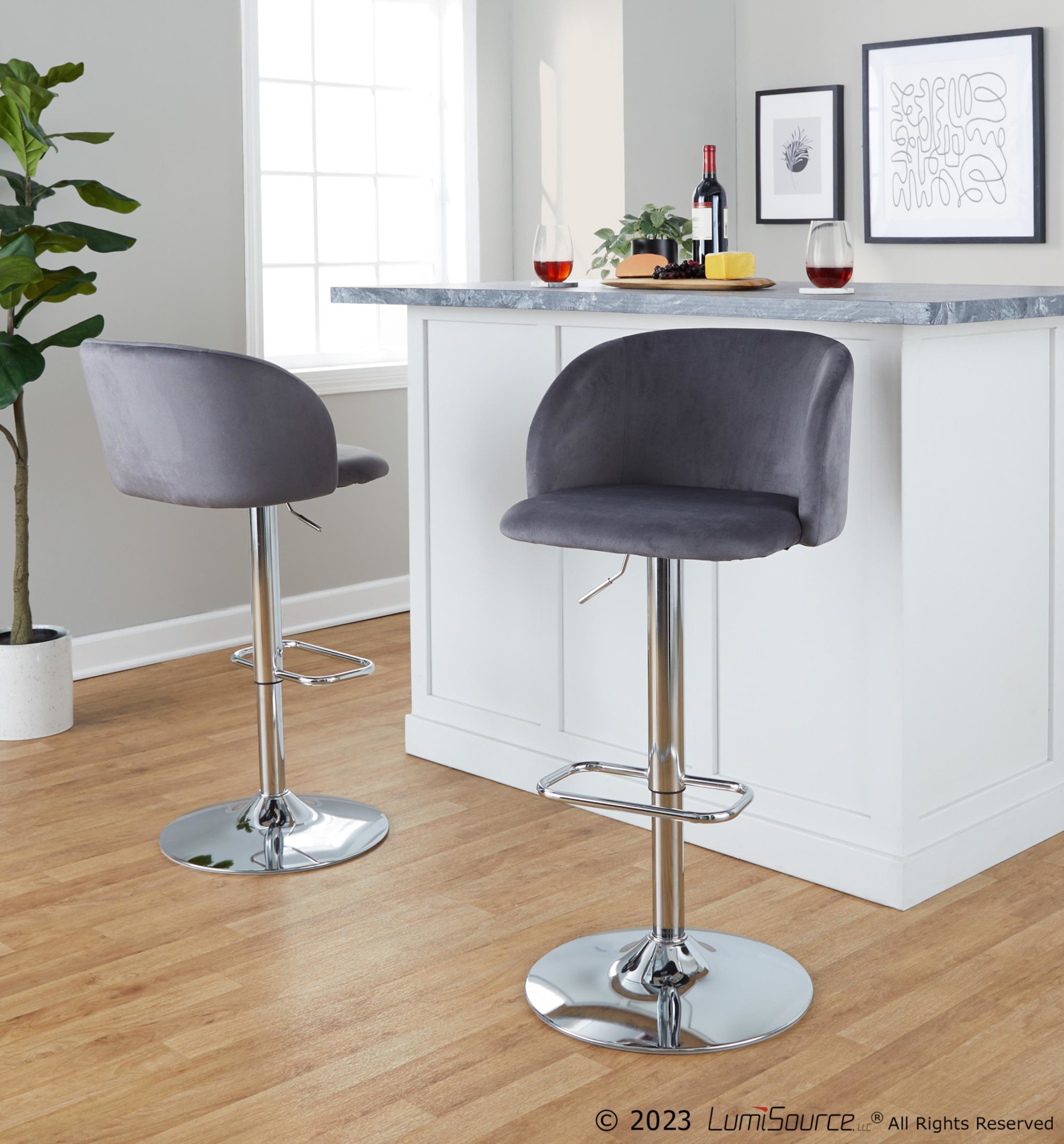 Fran Grey Velvet Chrome Contemporary Adjustable Barstool (Set of 2) 1 Fran Grey Velvet Chrome Contemporary Adjustable Barstool (Set of 2)