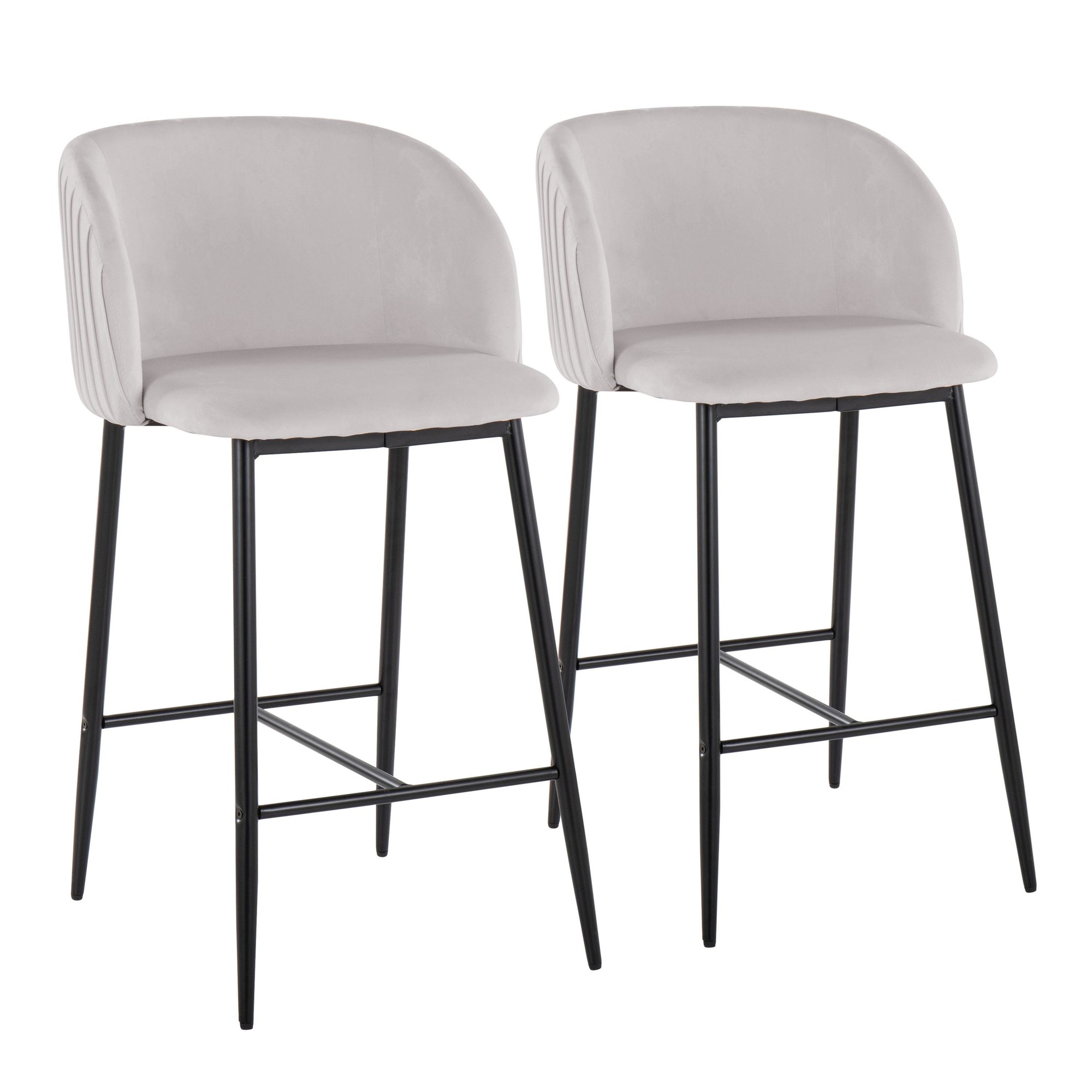 Fran Pleated Black Metal Silver Velvet Contemporary Counter Stools (Set of 2) 2 Fran Pleated Black Metal Silver Velvet Contemporary Counter Stools (Set of 2) - Image 2