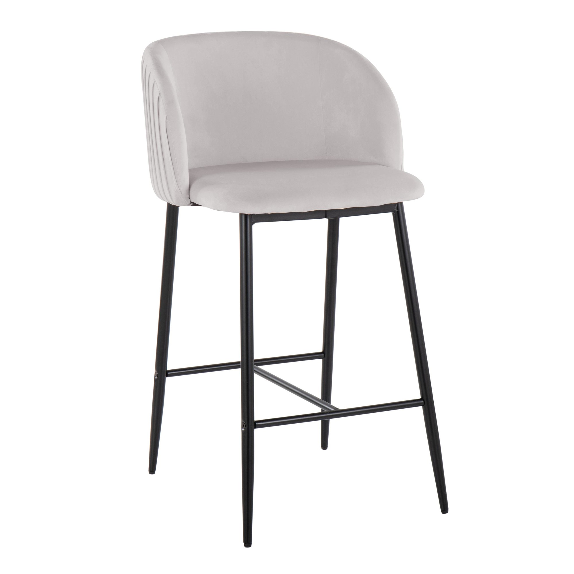 Fran Pleated Black Metal Silver Velvet Contemporary Counter Stools (Set of 2) 3 Fran Pleated Black Metal Silver Velvet Contemporary Counter Stools (Set of 2) - Image 3