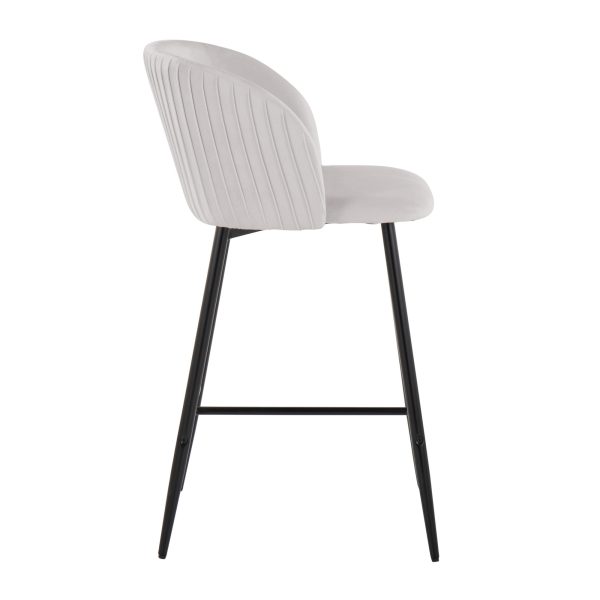 Fran Pleated Black Metal Silver Velvet Contemporary Counter Stools Set of 2 3
