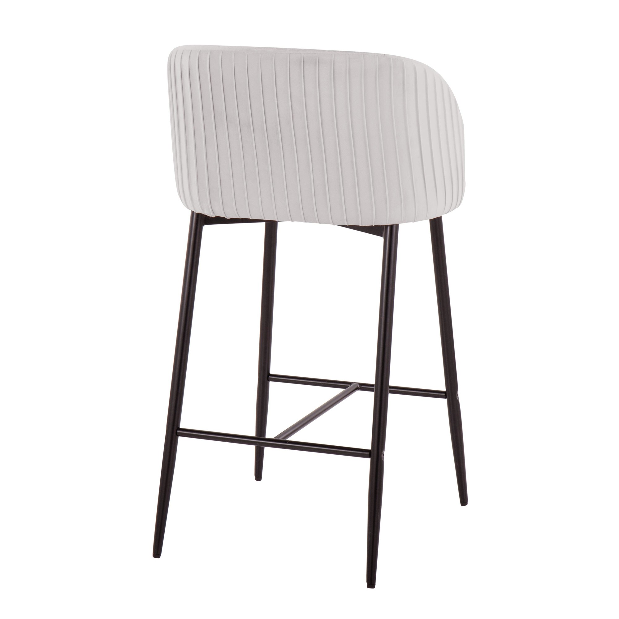 Fran Pleated Black Metal Silver Velvet Contemporary Counter Stools (Set of 2) 5 Fran Pleated Black Metal Silver Velvet Contemporary Counter Stools (Set of 2) - Image 5